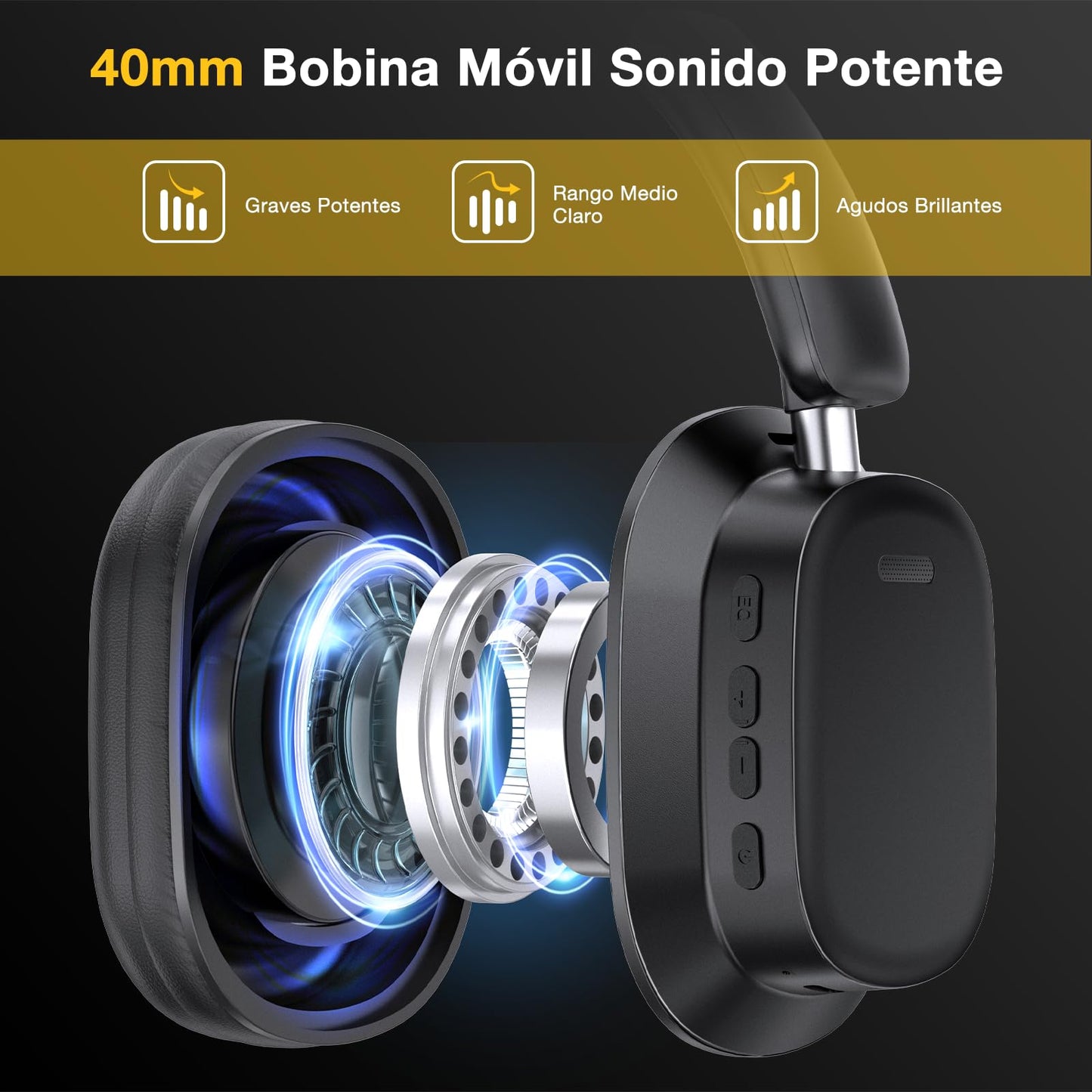 Audífonos Inalámbricos 1 Hora Negro con 100Hrs de Reproducción y 3 EQ Modos Musical Plegables Bluetooth 5.3