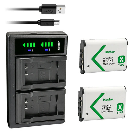 Kastar - Paquete de 2 baterías NP-BX1 y cargador USB LTD2 de repuesto para cámara Sony Vlog ZV-1, Cyber-Shot DSC-H400, Cyber-Shot DSC-HX300, Cyber-Shot DSC-HX400, Cyber-Shot DSC-HX400V, Cyber-Shot