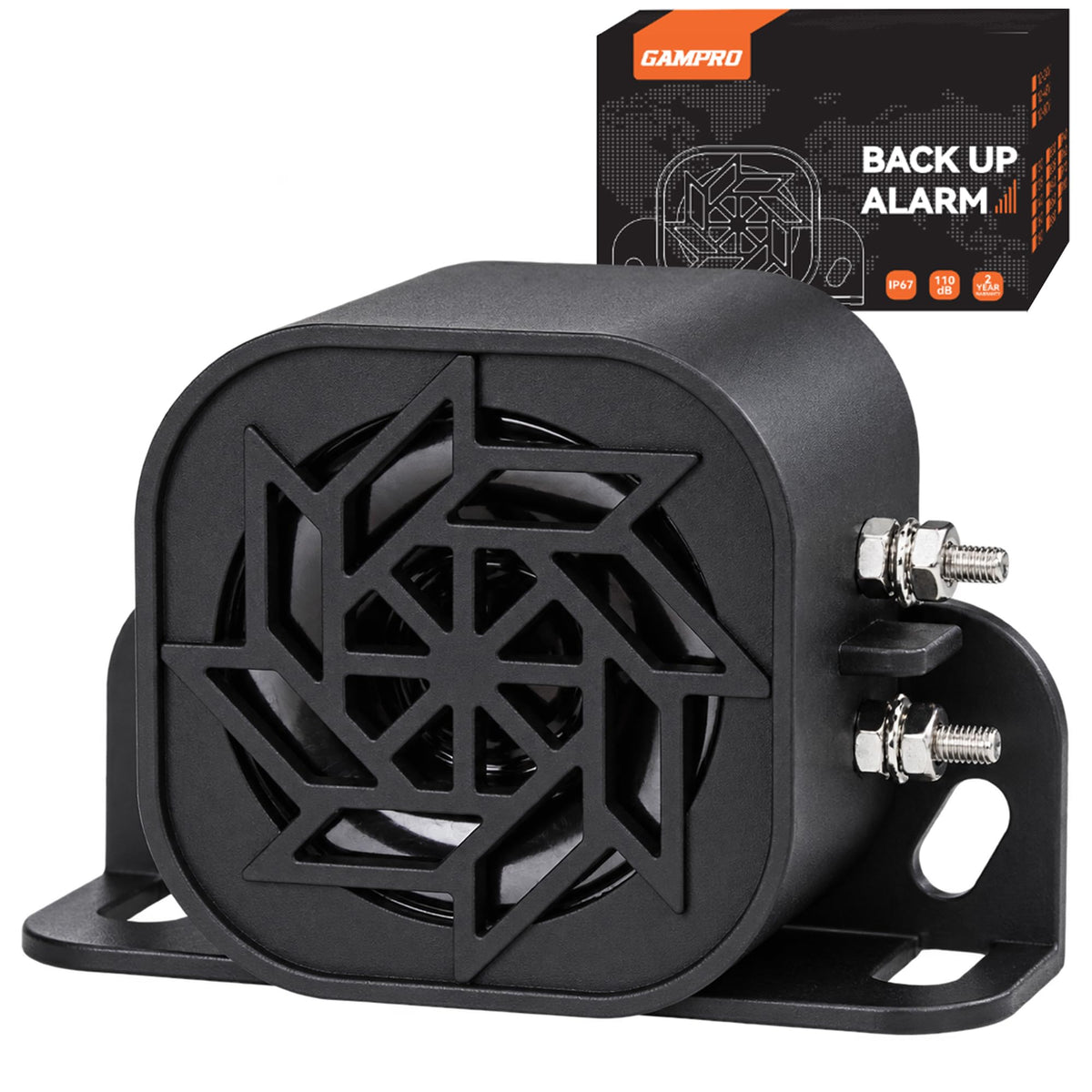Alarma de Respaldo GAMPRO 735 Negro con Tono de Sonido súper Fuerte e Impermeable 110 dB para Camión y Coche