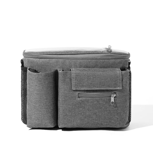 Pequeña bolsa de pañales, bolsas de viaje para mamás, múltiples bolsillos, gancho para carriola, correa ajustable, bolso portátil para padres (gris)
