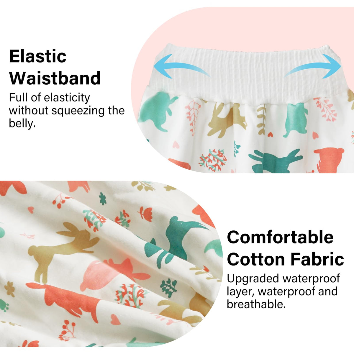 Pantalones de pañales impermeables para bebés y niños, paquete de 2 pantalones absorbentes para entrenamiento para niños y niñas, uso de día y noche (conejo L)