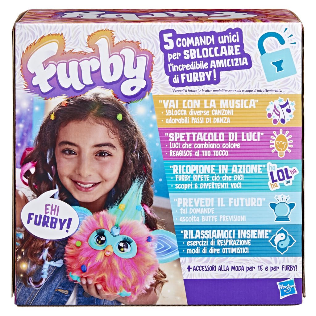 Furby Coral Peluche Electrónico Interactivo, Habla, Canta, se Ilumina y responde a su Voz, con 15 Accesorios de Moda para niños y niñas de 6 años en adelante.