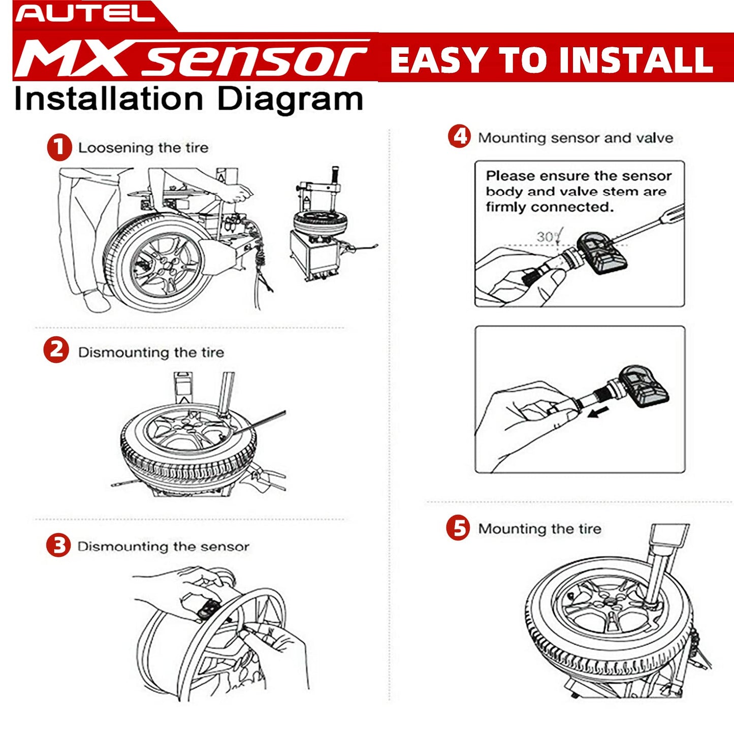 Autel MaxiTPMS MX - Sensor 12 unidades de tallo de goma 315/433MHz TPMS Sensor universal de neumáticos programado por TPMS Tool TS401 TS408 TS508 TS601 TS608 MK808TS MX808TS MS906TS ITS600