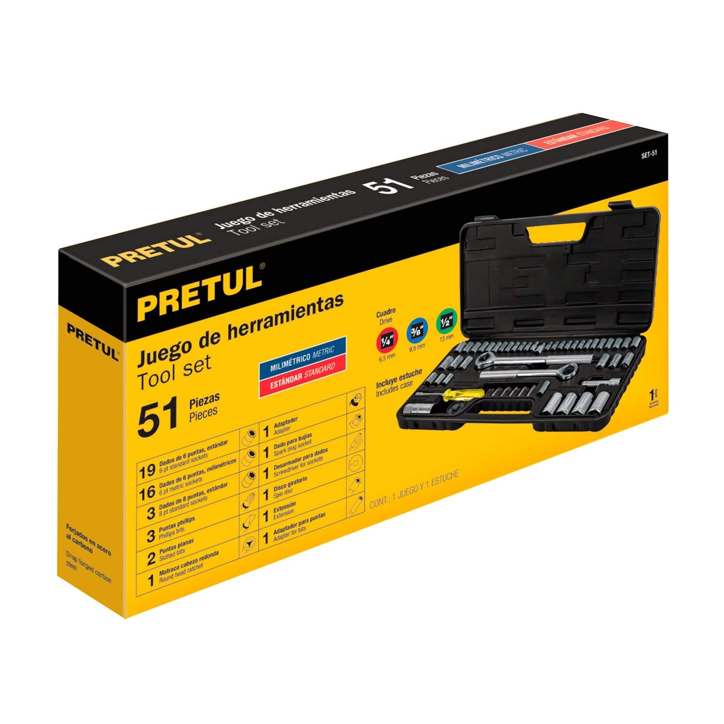 Set de Herramientas Pretul 51 Piezas para Mecánica