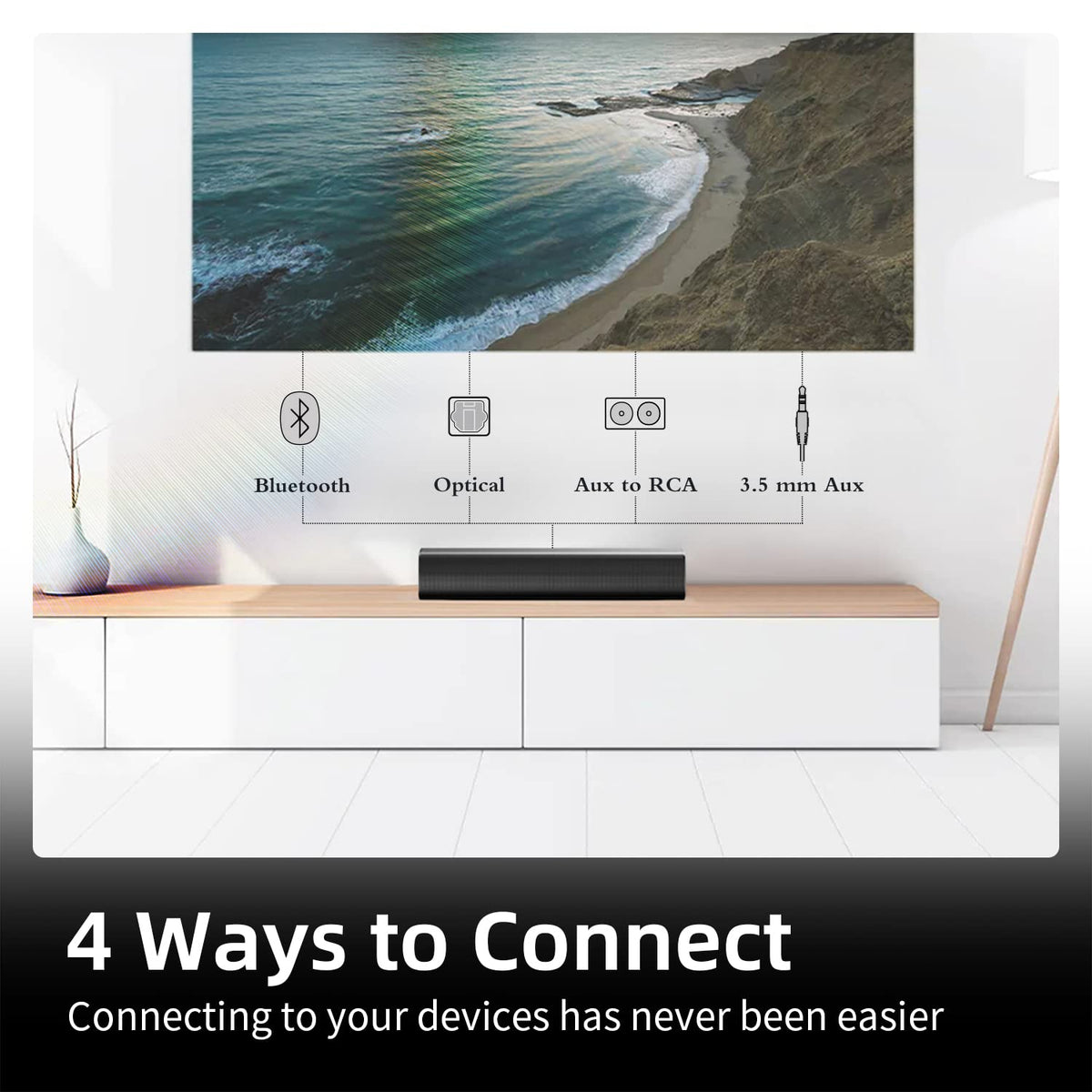 Barra de Sonido Cinematográfica con Bluetooth y Graves Impactantes para TV de 16 Pulgadas con Control Remoto y Montaje en Pared
