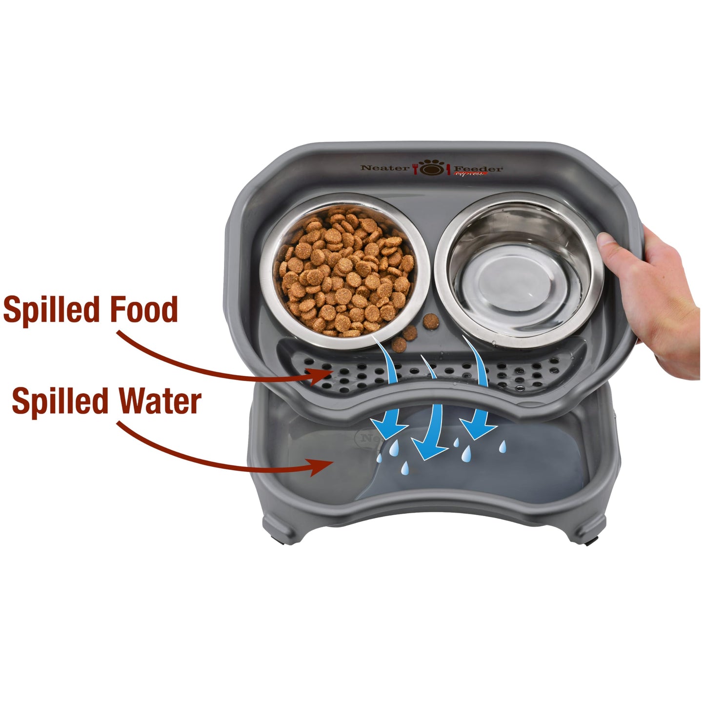 Comedero Neater Feeder Plomizo con Cuencos de Acero Inoxidable y Antideslizantes para Gato