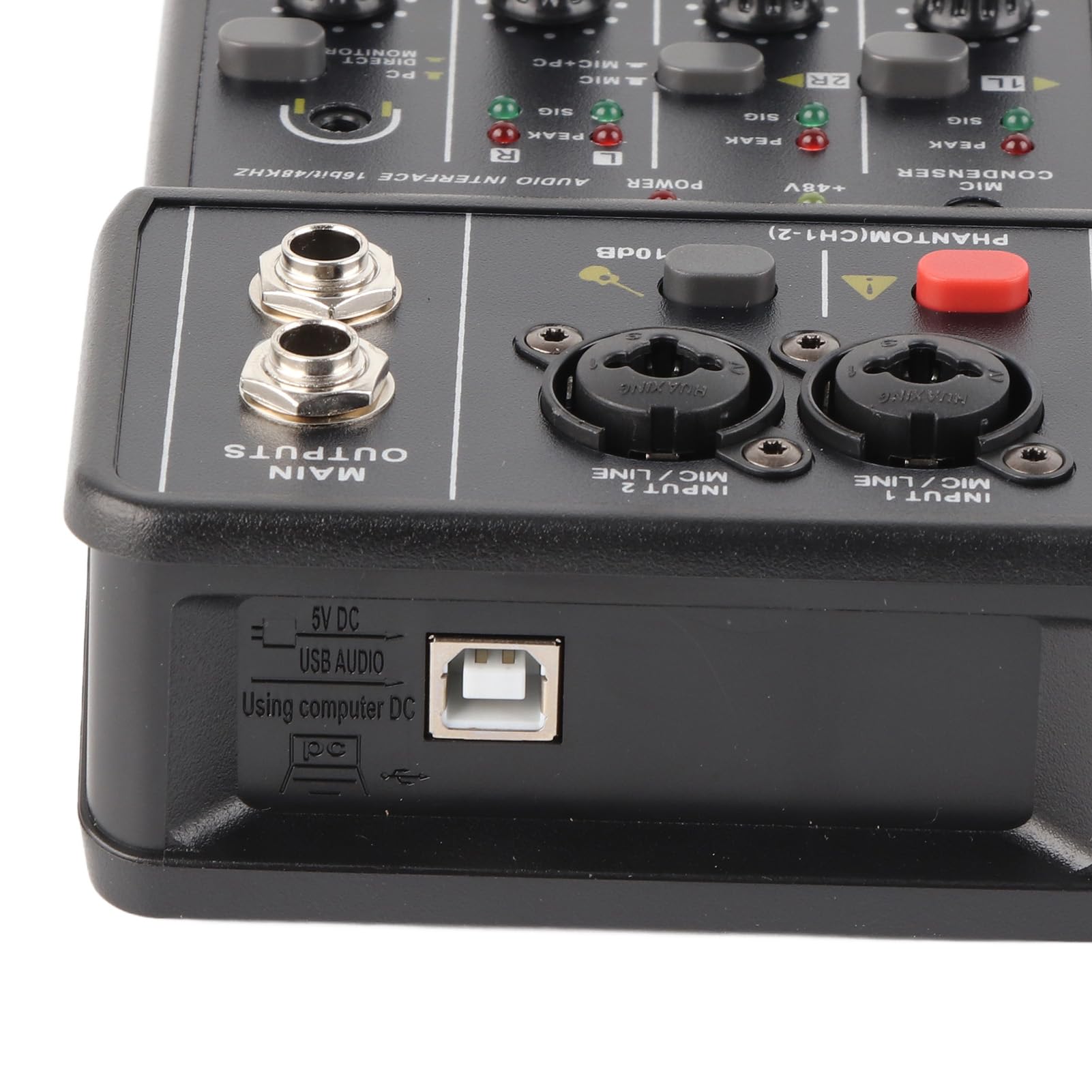 Chazcool Mezclador de Audio de 2 Canales, Consola de Mezcla de Sonido Compacta, Tarjeta de Sonido Usb, Phantom Power 48V, Control de Volumen Independiente, para Grabación de PC Música, Karaoke en Casa