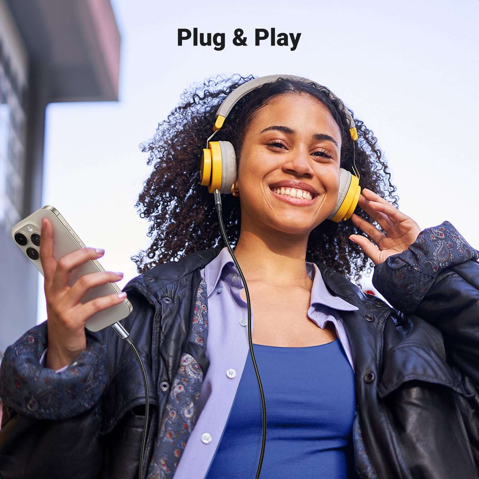 Cable Auxiliar UGREEN Negro con Chip DAC USB C a Jack 3.5mm para Coche