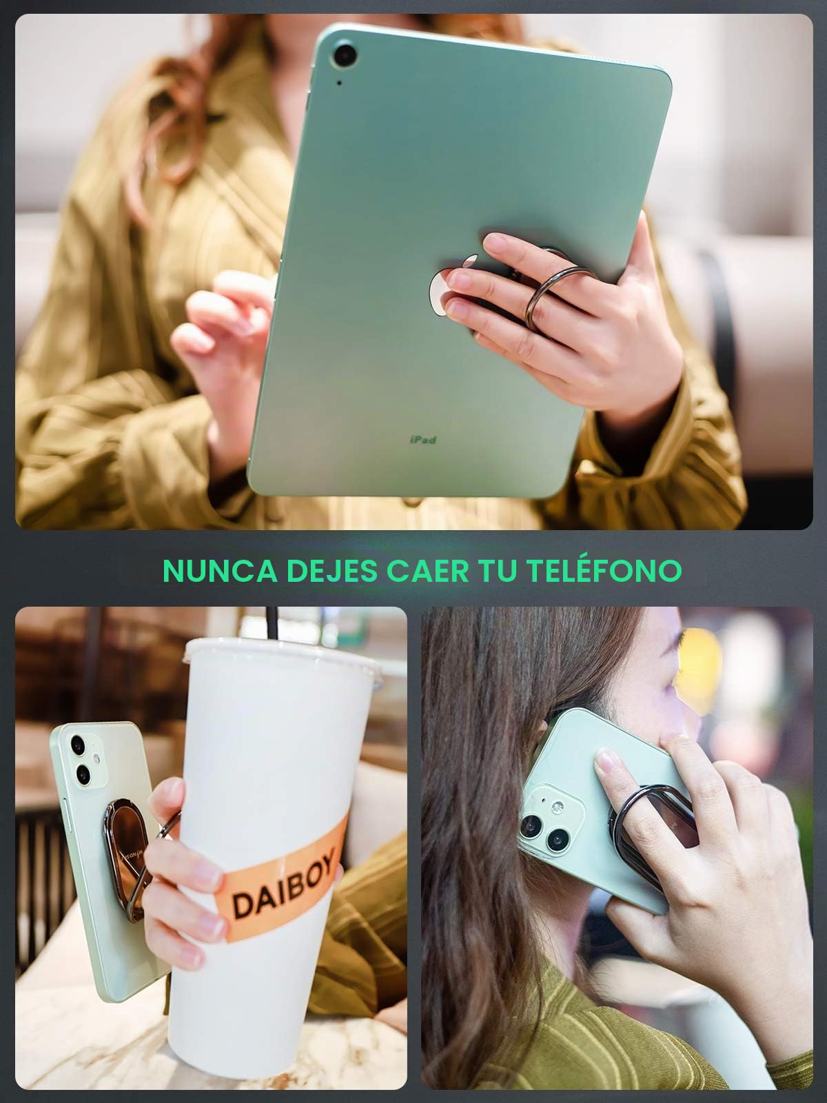 Soporte de Anillo para Teléfono Celular Compatible con iPhone iPad y Smartphones con Rotación de 360 Grados y Soporte Magnético Universal para Coche