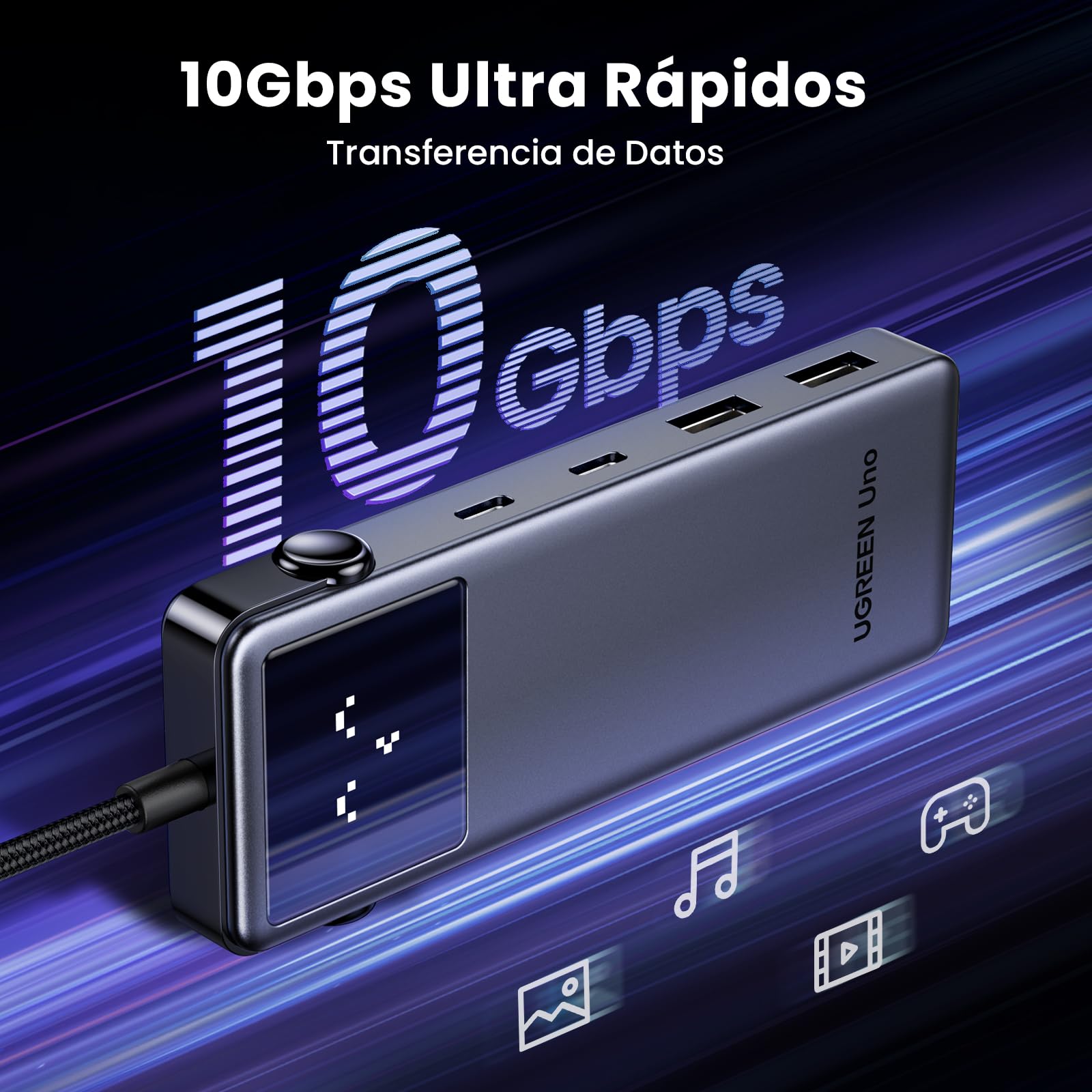 UGREEN Uno Hub USB C, 6 en 1 Robot Adaptador USB C 3.2 Gen 2 con HDMI 4K 60Hz, 2*USB y 2*USB C 10Gbps, Carga 100W Compatible con MacBook Pro Air Surface Chromebook DELL XPS y Más Dispositivos Tipo C