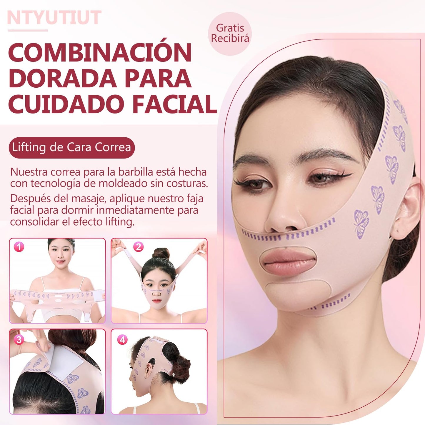 Masajeador Facial, Eliminador de Papada con Lifting de cara Correa, Microcorriente de Alta Frecuencia, Faja Papada 8 Modos con 15 Marchas, Rejuvenece tu piel, Tensar la piel, Creando Rostro Forma de V