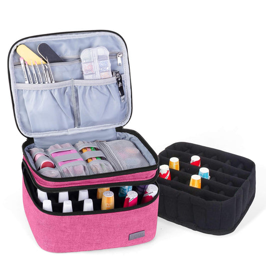 Luxja - Estuche de transporte para esmalte de uñas, capacidad para 20 botellas (15 ml, bolsa organizadora portátil para esmalte de uñas y manicura, color rosa