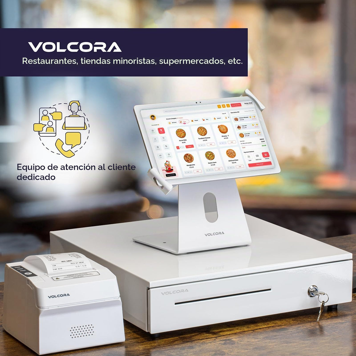 Cajón de Caja Registradora Volcora Negro con Bandeja de Efectivo y Compartimento Extraíble para Sistema POS