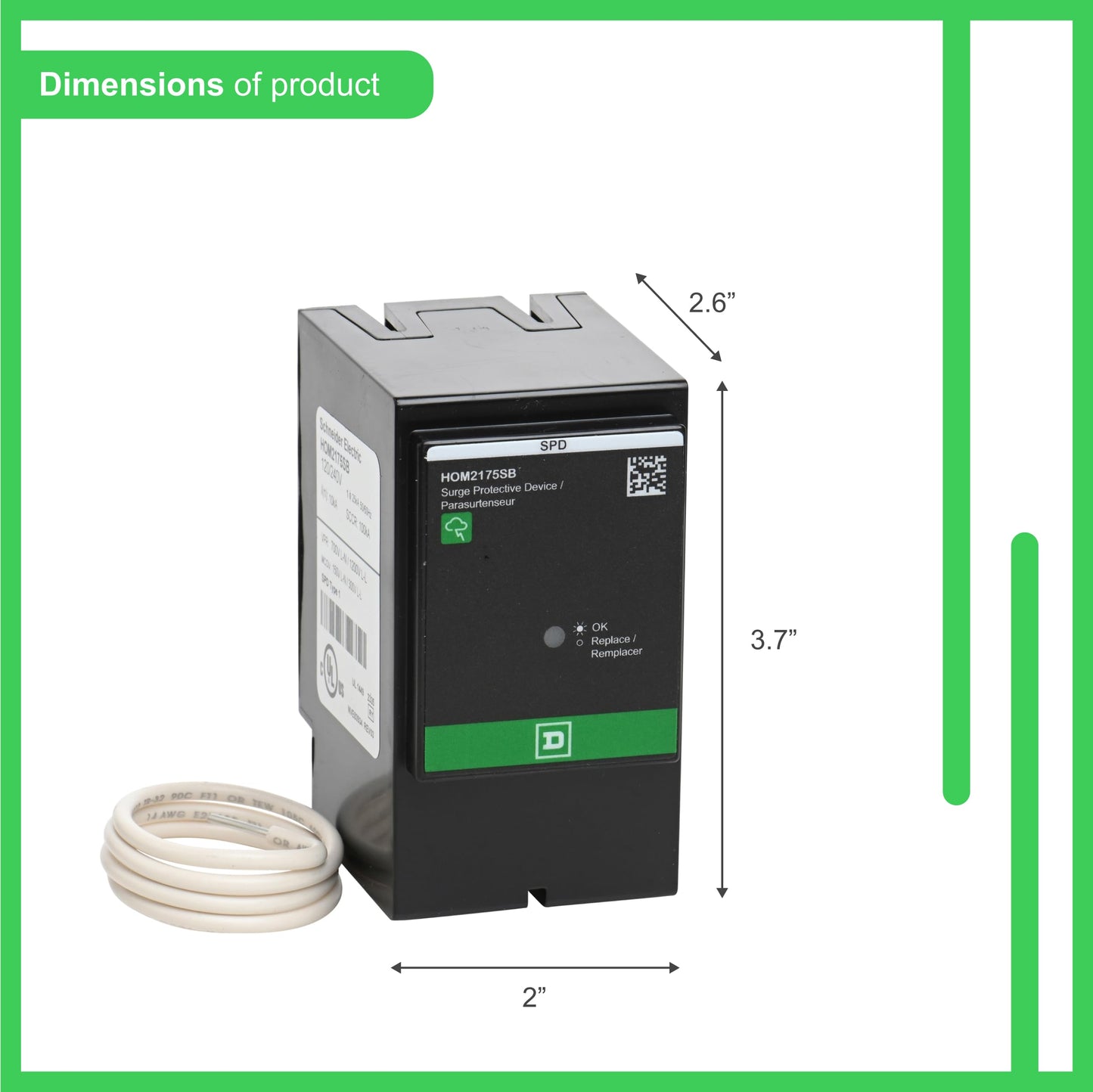 Dispositivo Protector contra Sobretensión Square D by Schneider Electric HOM2175SB Homeline Blanco con Toma para 2 Espacios Centrales de Carga