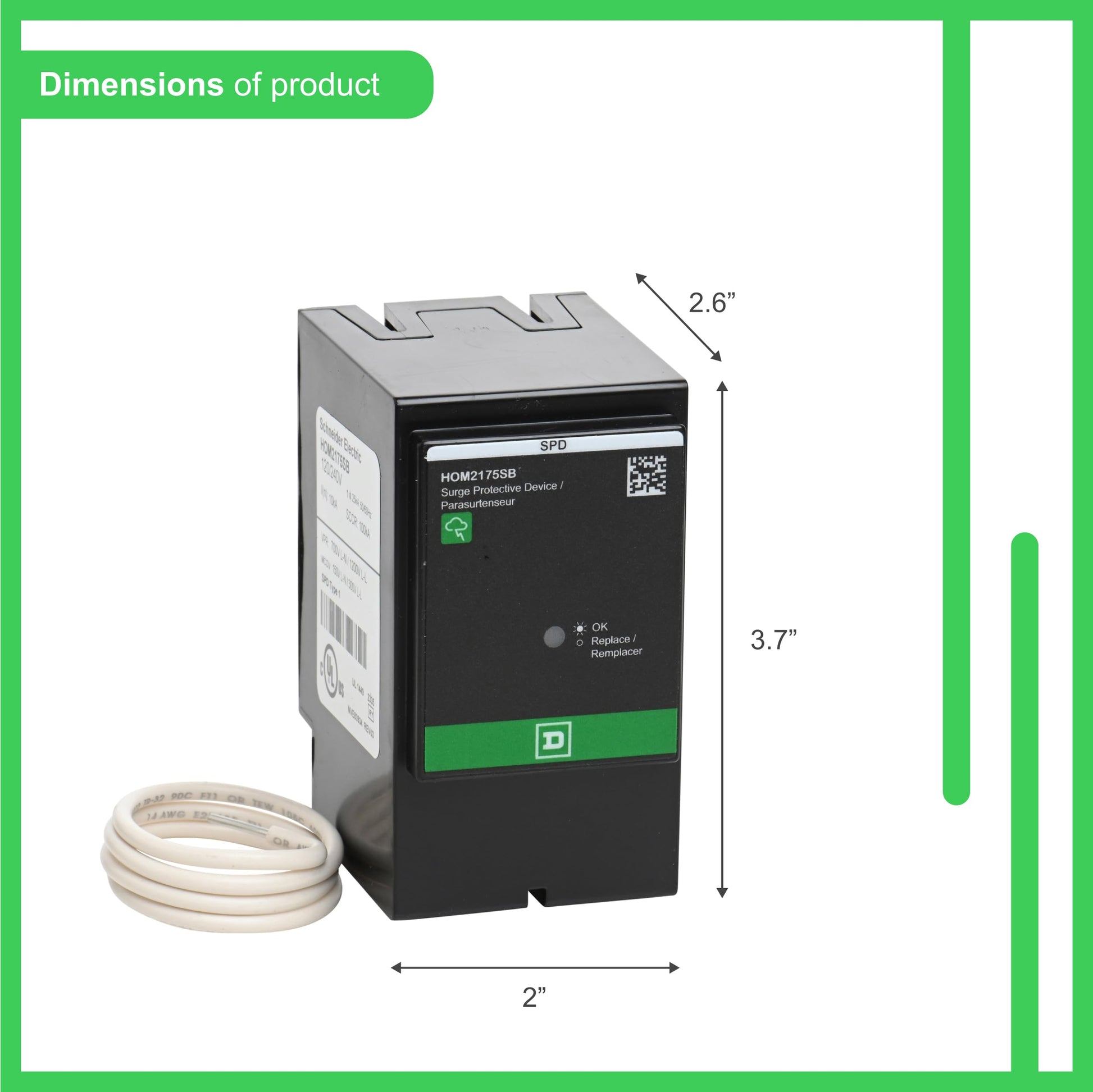Dispositivo Protector contra Sobretensión Square D by Schneider Electric HOM2175SB Homeline Blanco con Toma para 2 Espacios Centrales de Carga