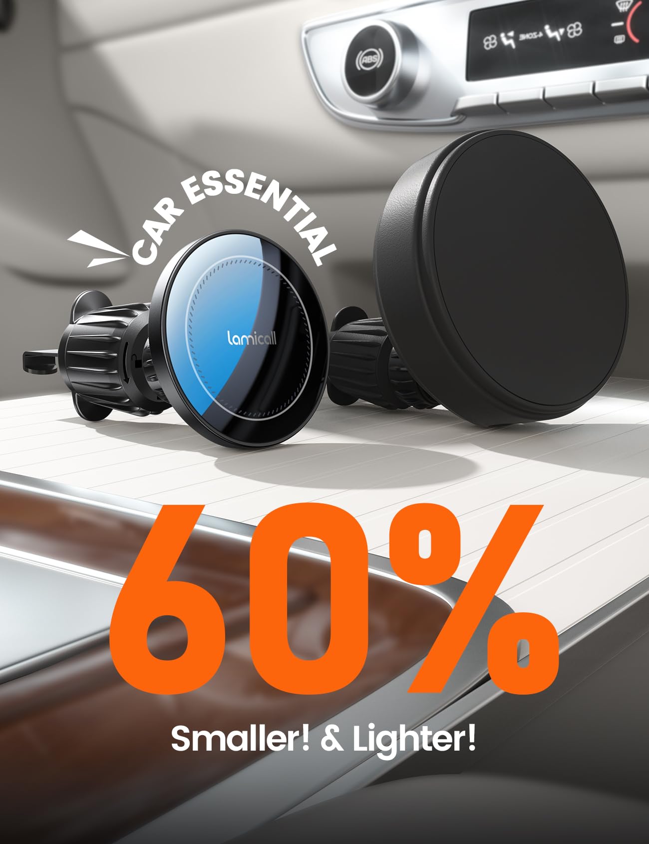 Lamicall mag Safe Cargador Inalámbrico Automovil 15W - [Mejorado Chip Inteligente] [Dash & Vent] 360° Soporte mag Safe para Auto, mag Safe Charger, para iPhone 16 15 14 13 12 mag Safe Case