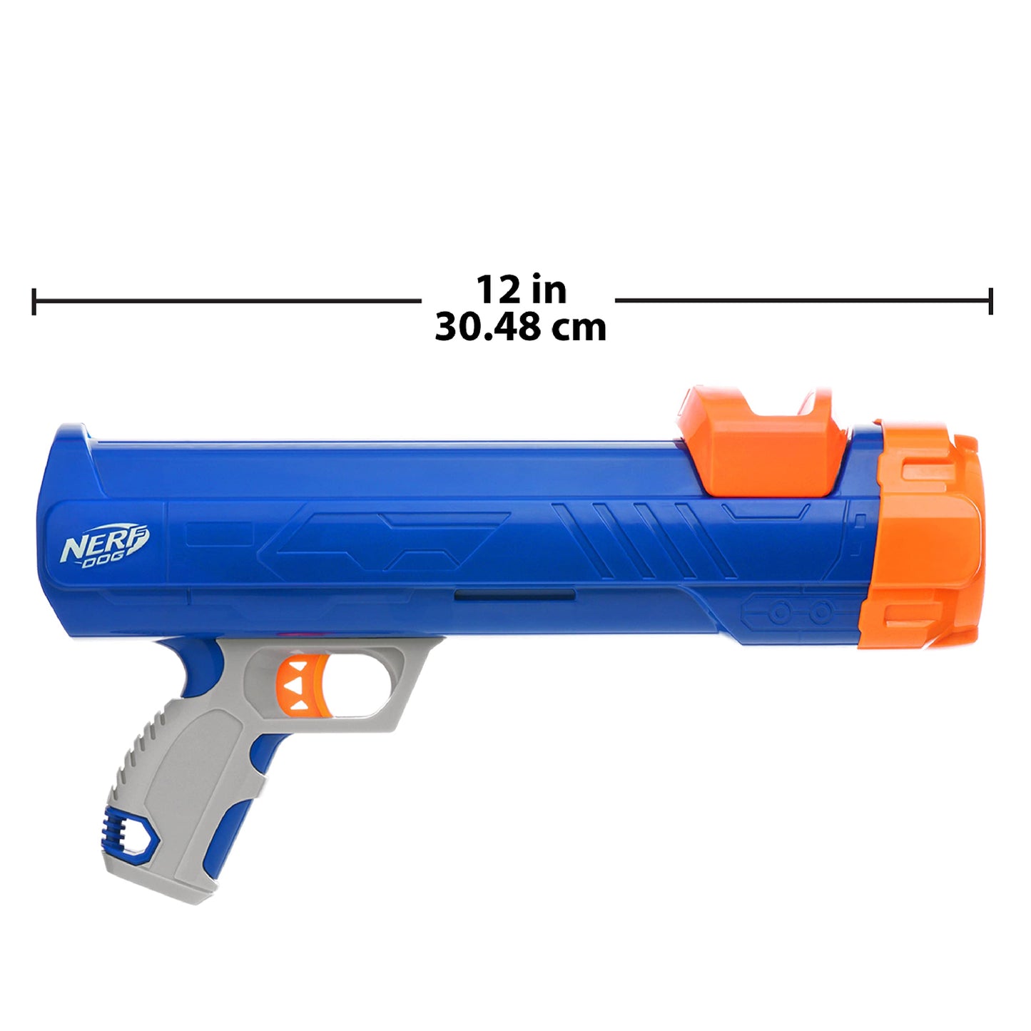 Nerf Dog Blaster de 30,5 cm sin Clip de Bola 3 Pelotas de Tenis de 5 cm – Azul Opaco, Naranja/Gris y Naranja, Azul y Verde