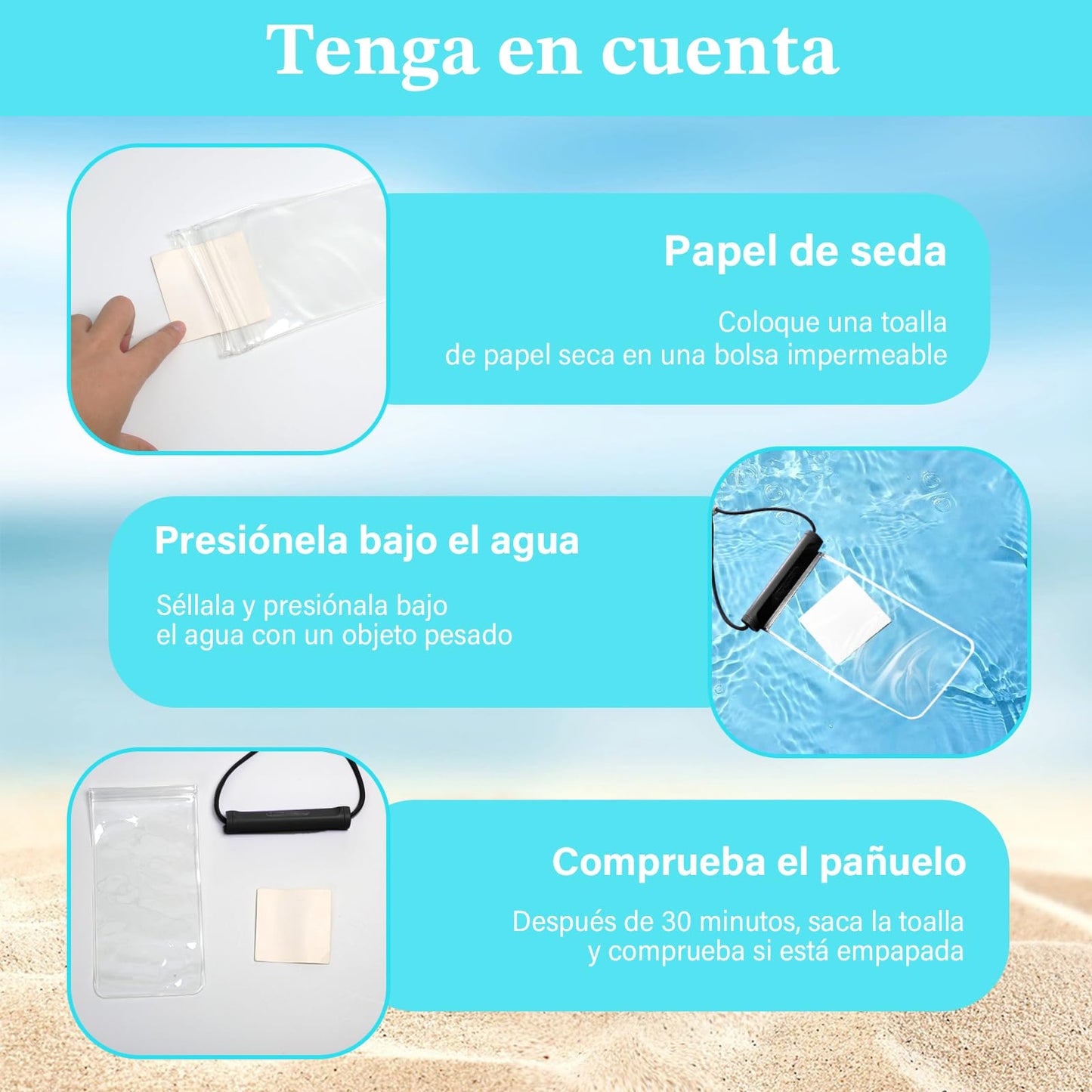 Fundas Impermeables para iPhone Universal Negro Blanco Pantalla Táctil Exterior Seaside Bolsa para Teléfono hasta 7.2 Pulgadas