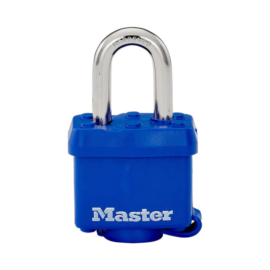 Candado Laminado Master Lock Azul con Cubierta para Intemperie
