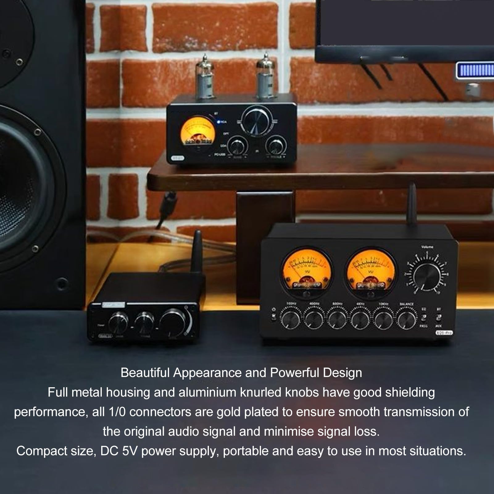 Ecualizador de Preamplificador Yunseity Negro Bluetooth 5.0 para Automóvil con Medidor VU