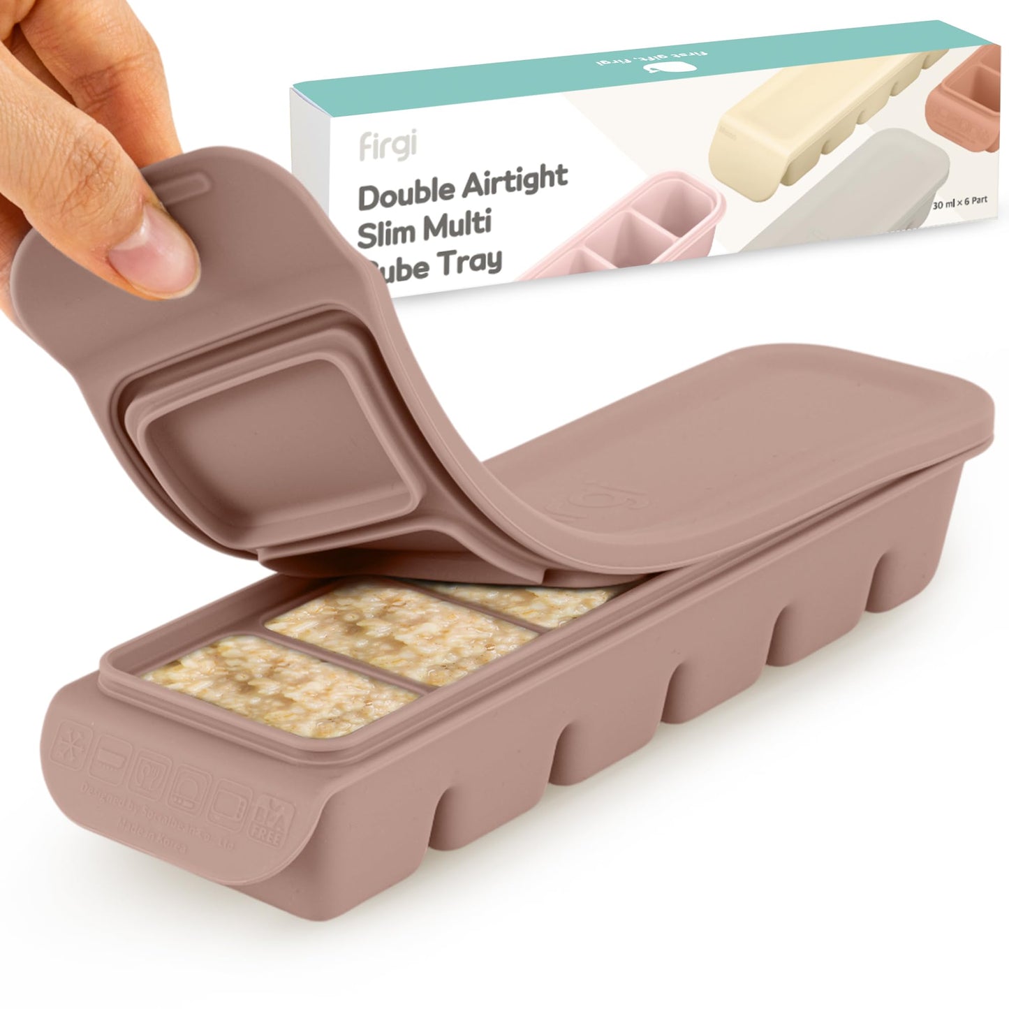 Firgi Bandeja de silicona para cubitos de hielo de 1 onza/6 secciones con tapa, 100% silicona de platino de grado alimenticio, resistencia a fugas y apta para lavaplatos para preparación de alimentos