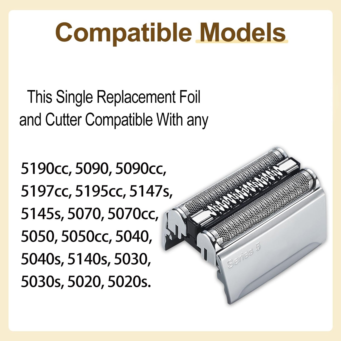 FOCODECKING Cabezal de repuesto para afeitadora eléctrica Serie 5 52S, compatible con el cabezal de repuesto S5 Sport. Lámina 52S para todas las afeitadoras Serie 5: 5090/5190cc, 5040/5140s, 5030s, 51
