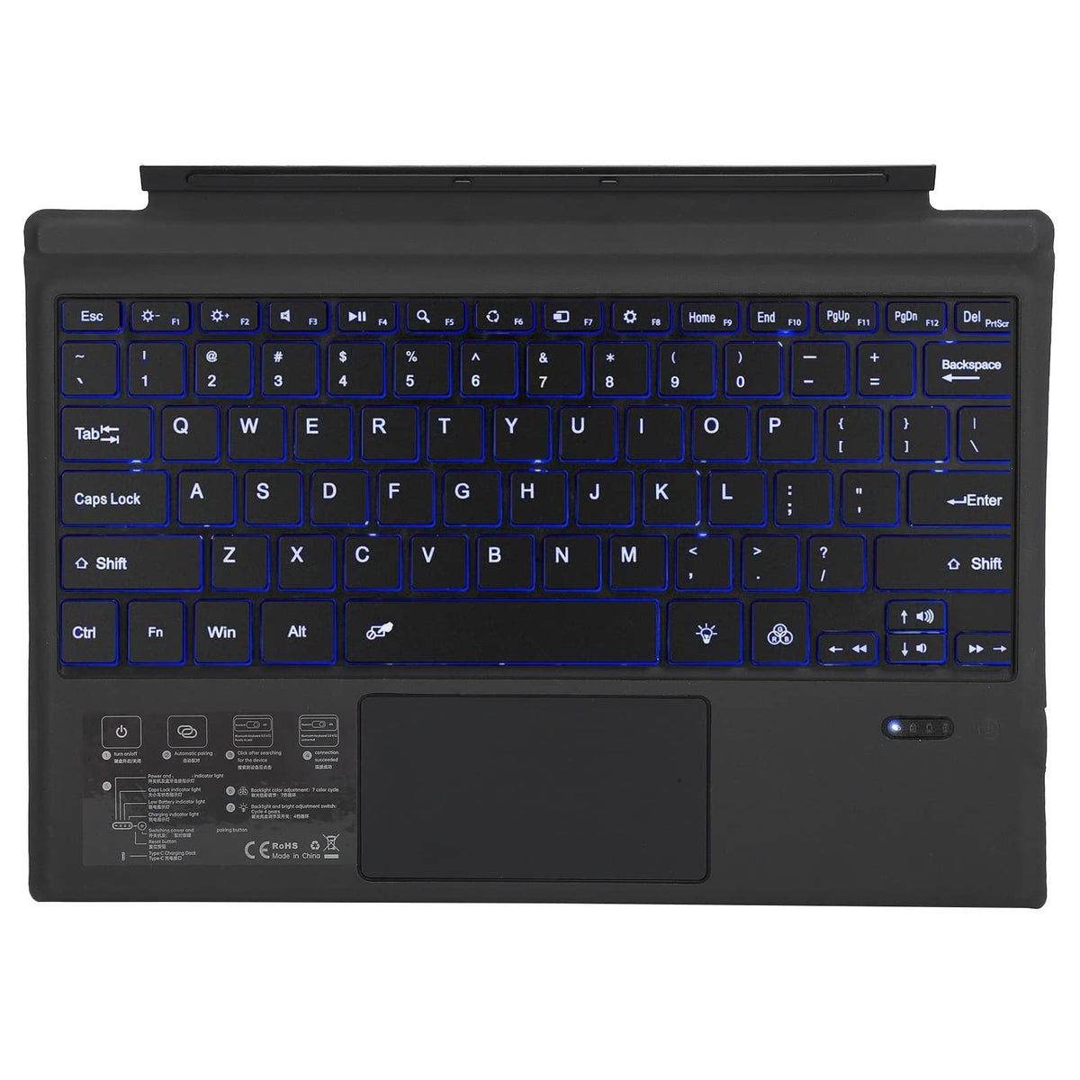 Teclado Bluetooth Inalámbrico Ultrafino con Retroiluminación LED 7 Colores Panel Táctil