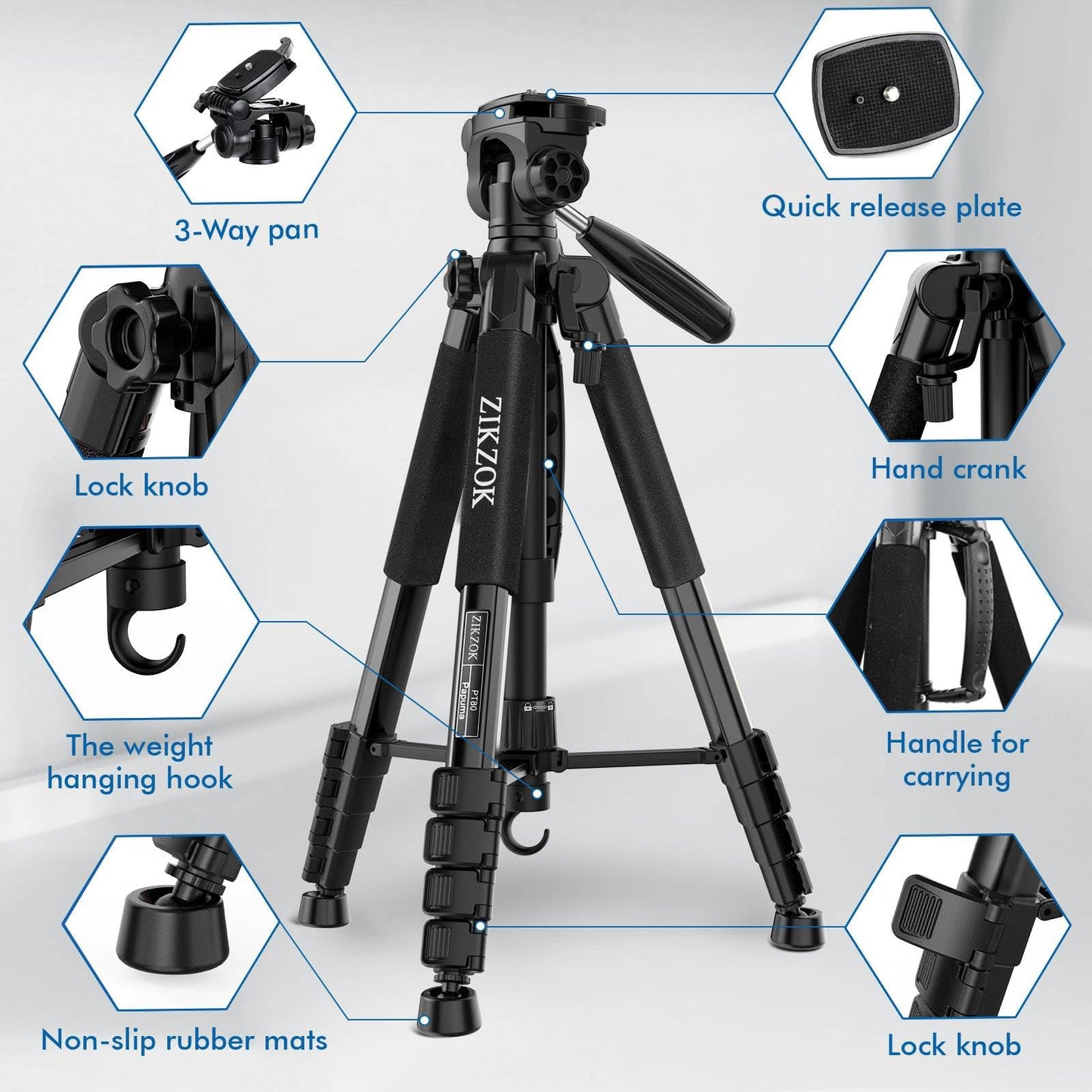 Trípode de Cámara ZIKZOK Negro Resistente con Control Remoto inalámbrico para Teléfono Celular y Dispositivos DSLR/SLR/DV/GoPro