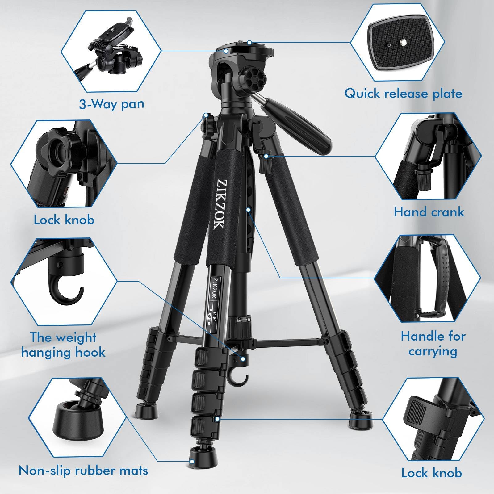 Trípode de Cámara ZIKZOK Negro Resistente con Control Remoto inalámbrico para Teléfono Celular y Dispositivos DSLR/SLR/DV/GoPro