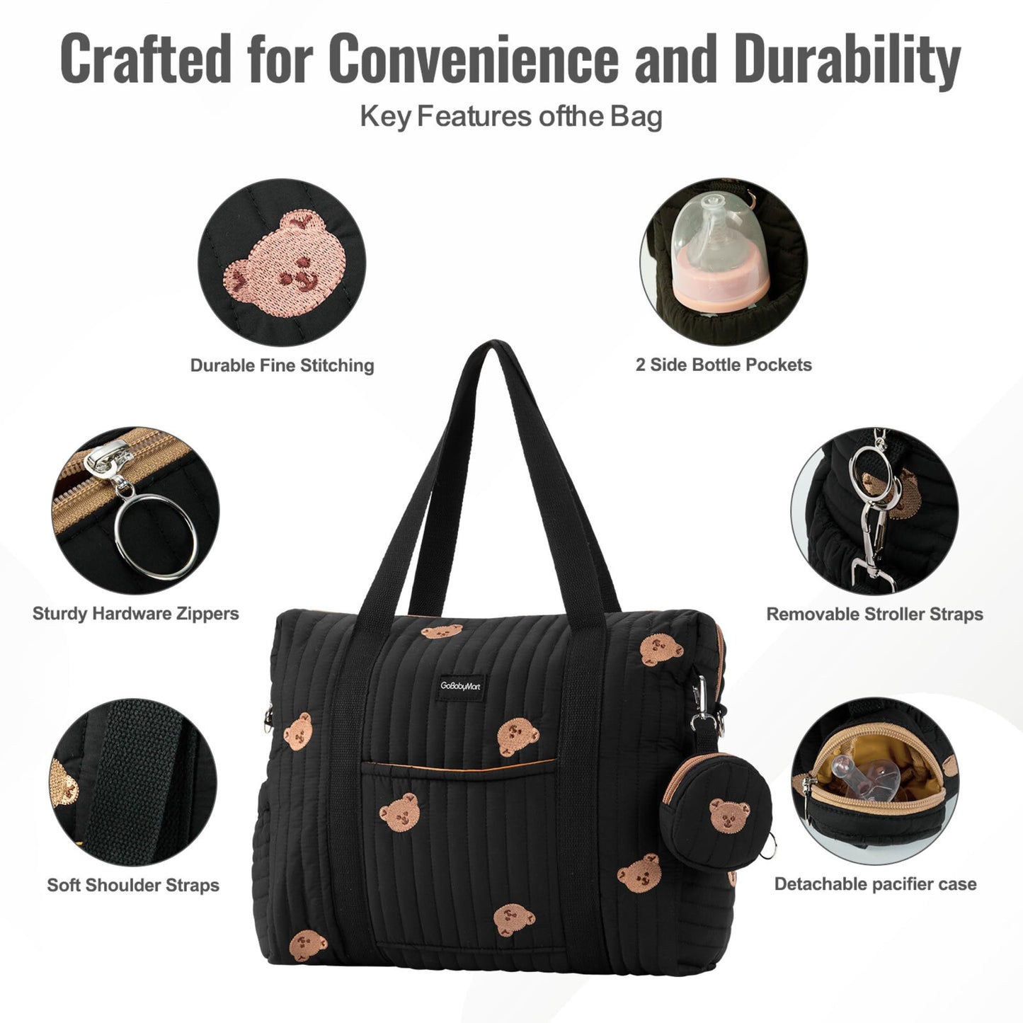 GOBABYMART - Juego de 3 bolsas de pañales, bolsa de hospital para trabajo y parto, bolsa de viaje de maternidad con cambiador y estuche para chupete