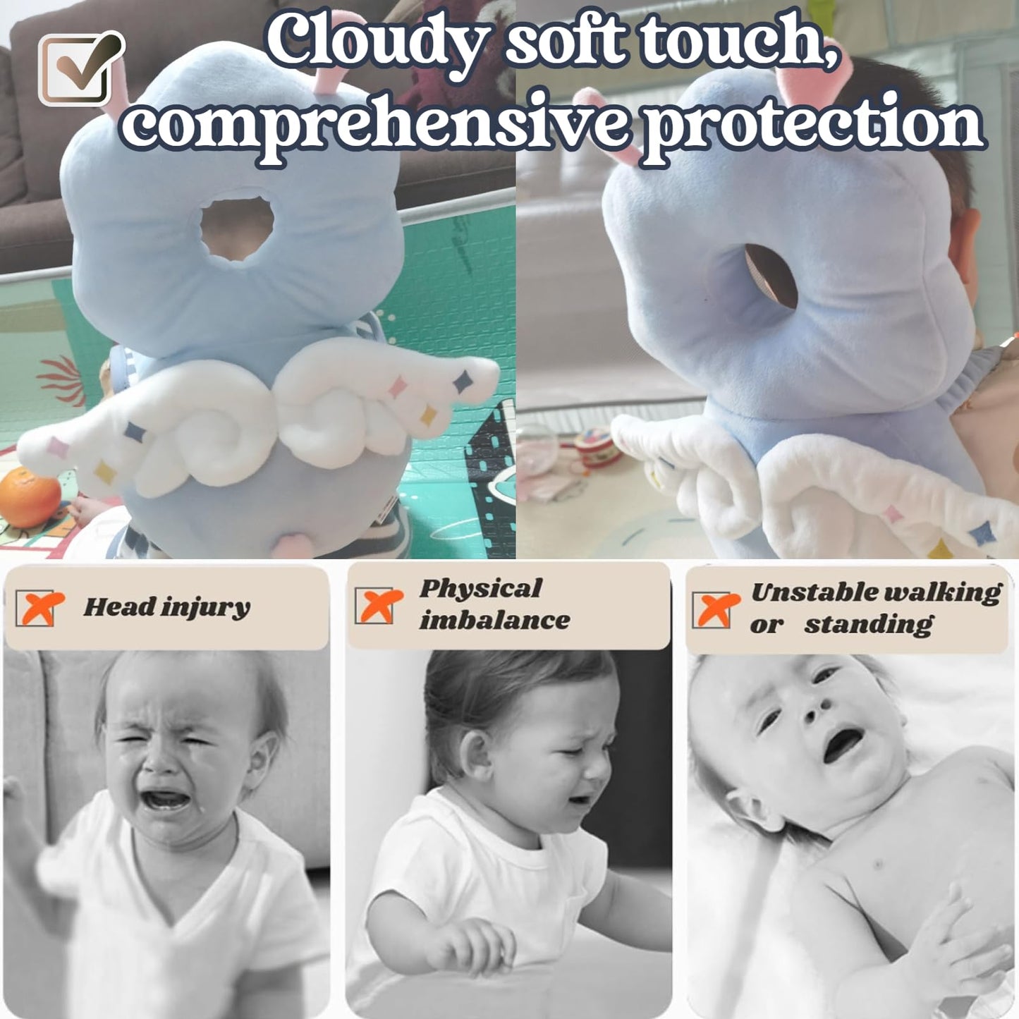 Mochila Ajustable para la Cabeza del Bebé Suave y Transpirable con Rodilleras Seguras