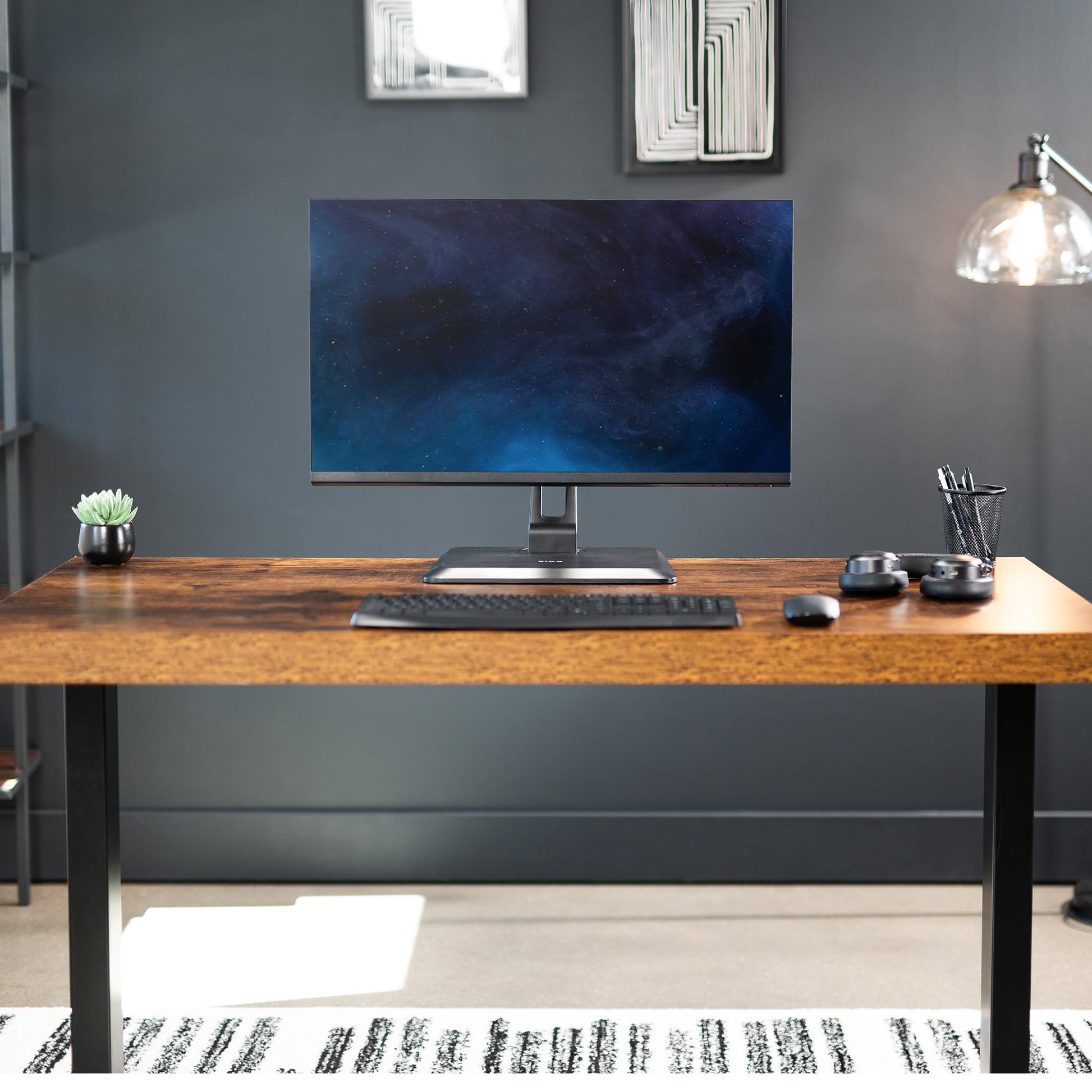 Soporte de Monitor VESA VIVO Negro con Brazo Neumático y Base Giratoria para Visualización Táctil