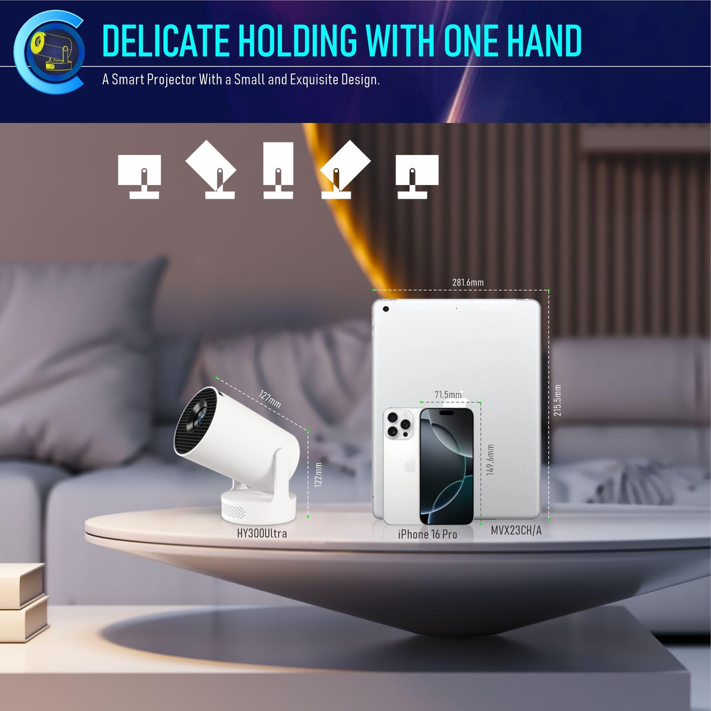XIAOHUI Mini proyector, proyector inteligente portátil 2025 con WiFi y Bluetooth, 1000 lúmenes, visualización de 150 pulgadas, tecnología LCD LED