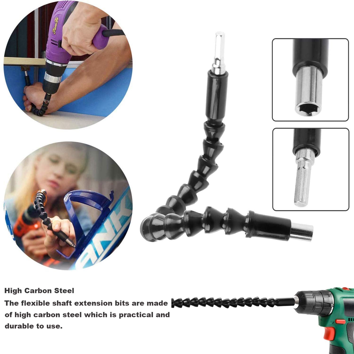 YIOYULEN - Extensión de broca flexible de 11.6 pulgadas, extensión de taladro magnético plegable, ángulo recto de 90° para eje magnético hexagonal suave para adaptador de taladro manual, tamaño hexagonal de 1/4 pulgadas, negro (12 piezas)