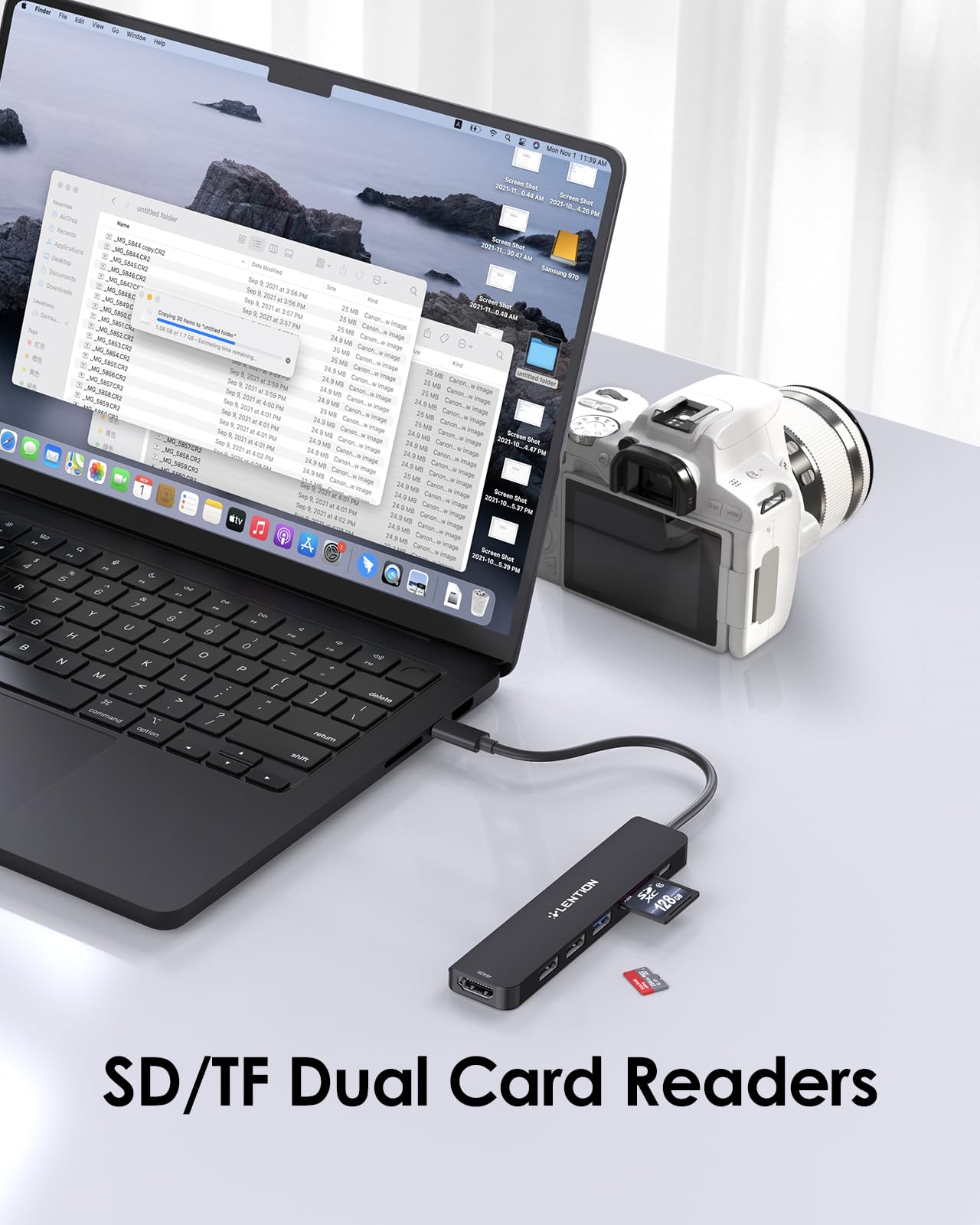LENTION 7 en 1 USB C Hub 4K 60Hz,5 GBP Adaptador USB C,Lector de Tarjetas SD TF,1 USB 3.0 y 2 USB 2.0, PD 100 W,Carga Compatible con MacBook Pro 2025-2016, Chromebook, ipone16 (CE18,Negro)