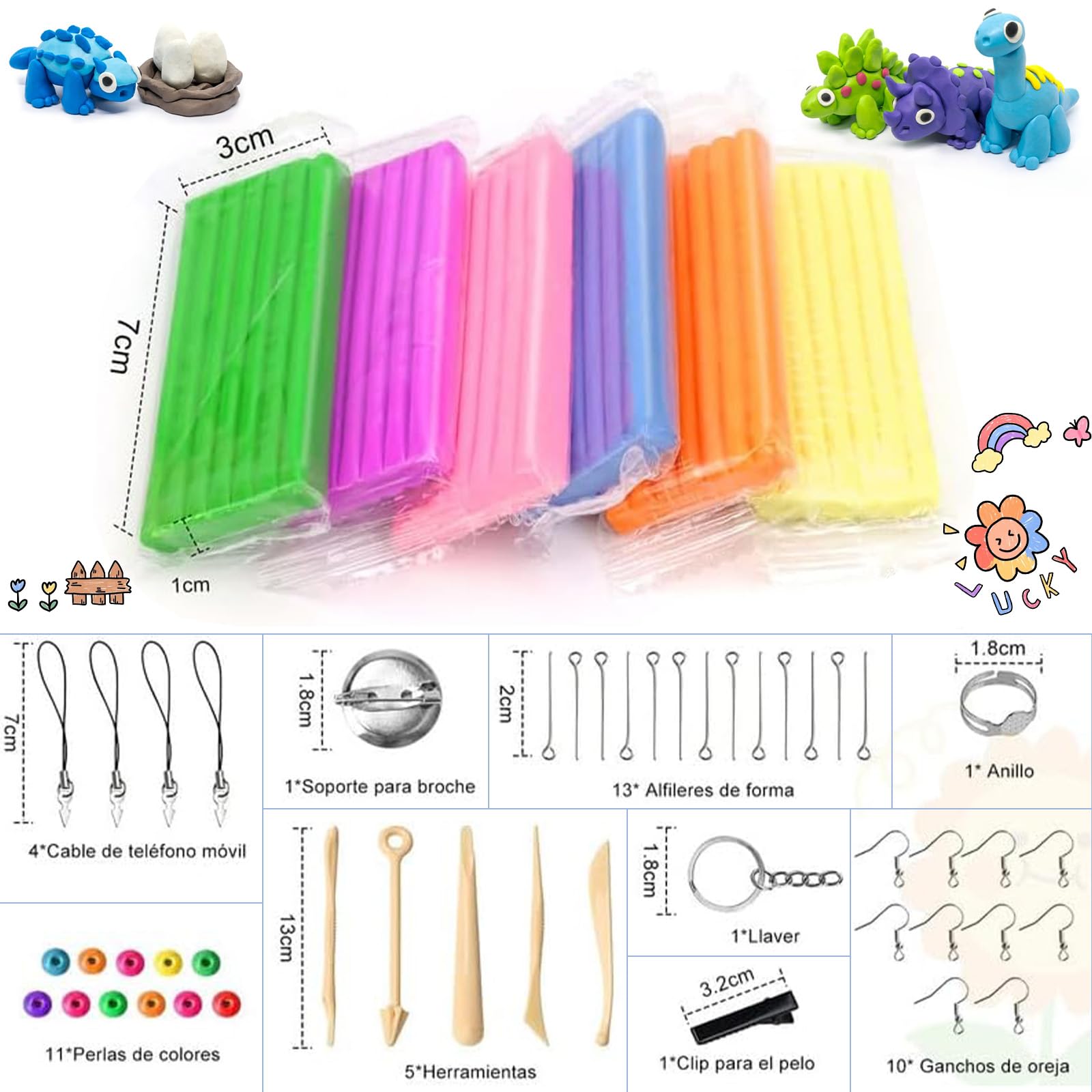 Kit de Arcilla para Modelar al Aire de 104 Piezas, Incluye 50 Colores de Arcilla para Modelar, 5 Herramientas de Escultura, 49 Accesorios de Arcilla y Cajas, Juego de Inicio de Arcilla Horneada, Seguro y No Tóxico