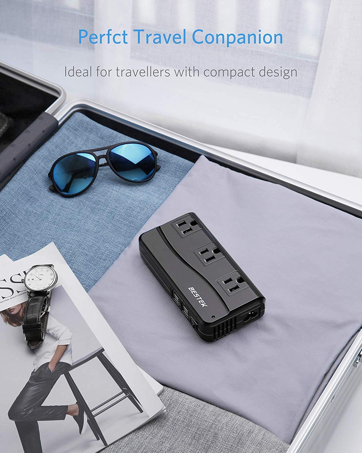 BESTEK - Adaptador universal de viaje de 100 a 220 V a 110 V, convertidor de voltaje de 250 W con carga USB de 6 A, 4 puertos, 3 enchufes de CA y adaptador de enchufe EU/UK/AU/US/India en todo el