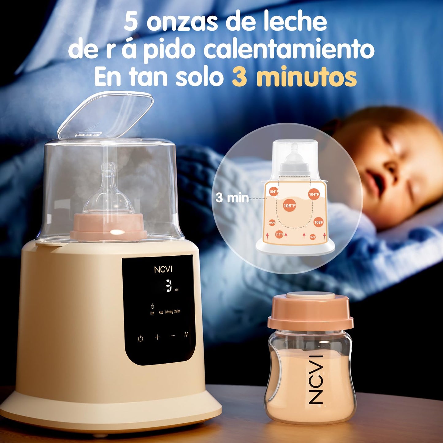 NCVI Calentador de biberones, Calentador rápido de leche para bebés, Calentamiento y deshielo de alimentos, esterilización a vapor, Multifuncional, con temporizador, apagado automático, sin BPA