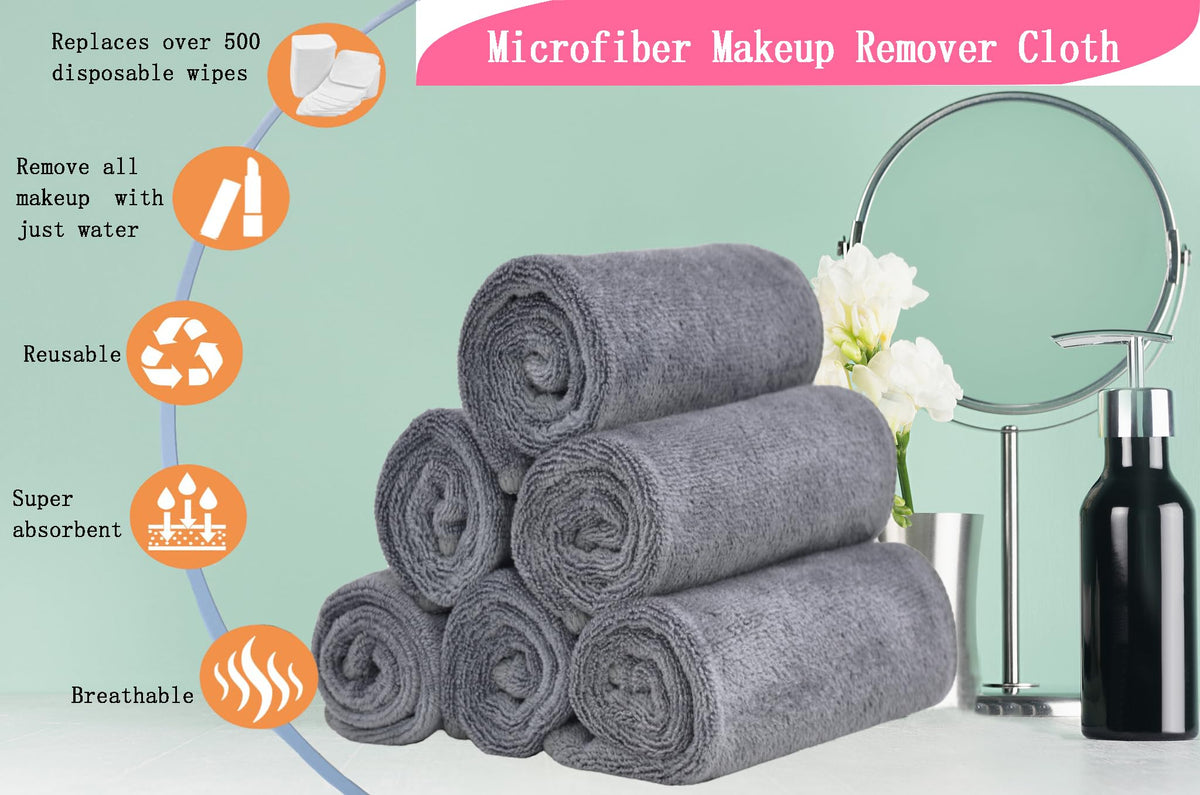 VIcolour Microfiber Face Cloth Makeup Remover Cloth Face cleaning Cloths Soft Facial Washcloths 12 x 12inch 6 Pack