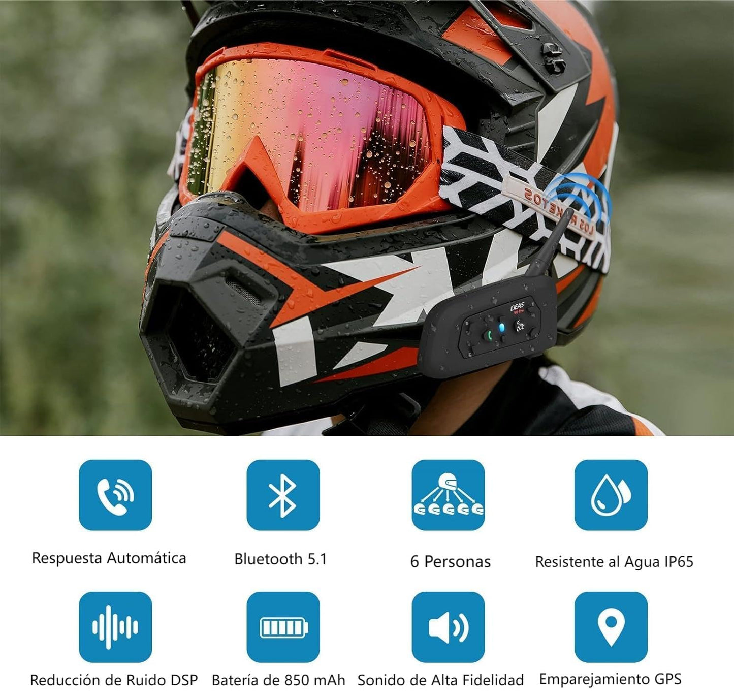 Keenso 2 Juegos Ejeas V6 Pro Intercomunicador de Motos,Gama Comunicación Intercom de 1200m, Intercomunicador Casco Moto