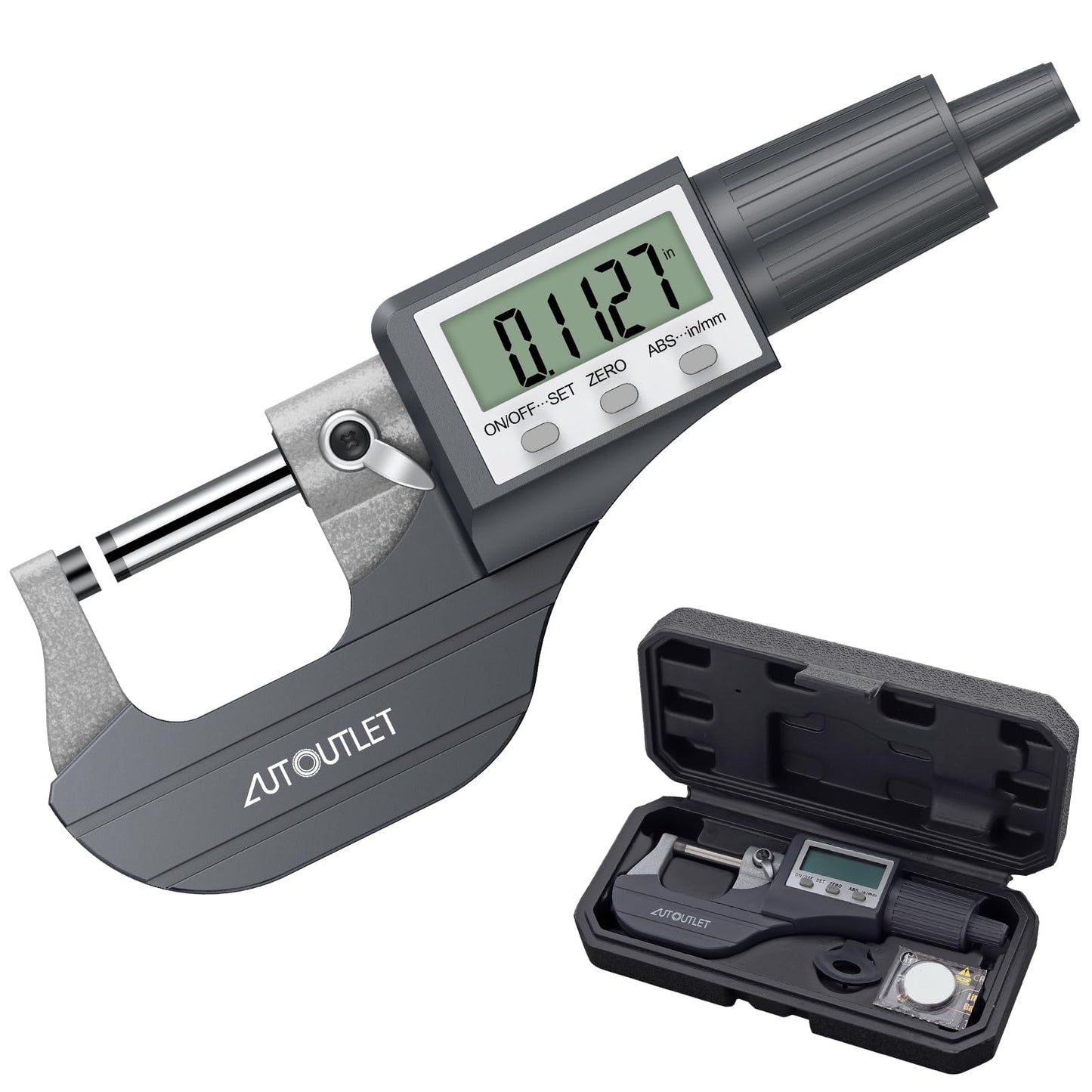AUTOUTLET - Micrómetro electrónico digital de 0 a 25 mm, herramienta de medición de precisión con visualización LCD y estuche de transporte para una medición precisa