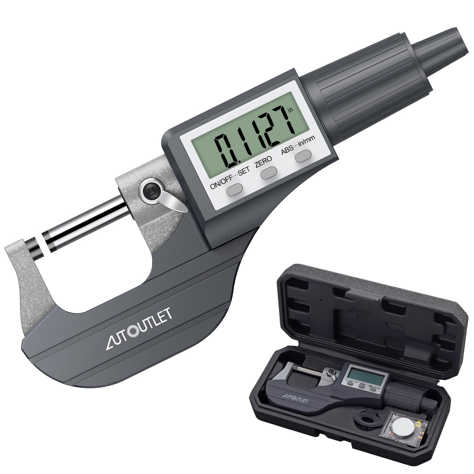AUTOUTLET - Micrómetro electrónico digital de 0 a 25 mm, herramienta de medición de precisión con visualización LCD y estuche de transporte para una medición precisa