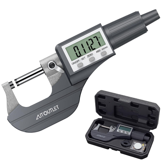 AUTOUTLET - Micrómetro electrónico digital de 0 a 25 mm, herramienta de medición de precisión con visualización LCD y estuche de transporte para una medición precisa
