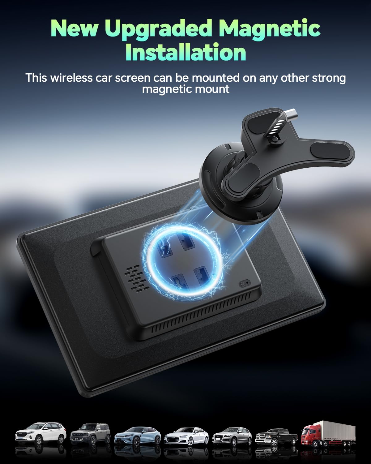 LAMTTO - visualización inalámbrica para Carplay para Coche, Android, Soporte magnético, OTA, visualización de Retrato y Paisaje, navegación GPS, receptores de Audio portátiles para Coche, Enlace