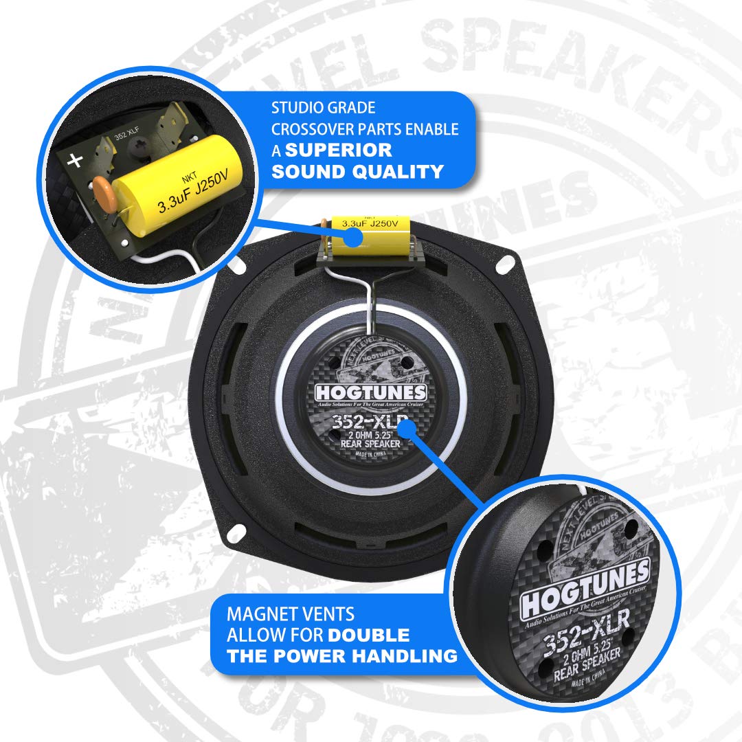 Hogtunes 352-XLR de alto rendimiento de la serie XL de 5.25 pulgadas (2 unidades), compatible con motocicletas Harley-Davidson 1998-2013