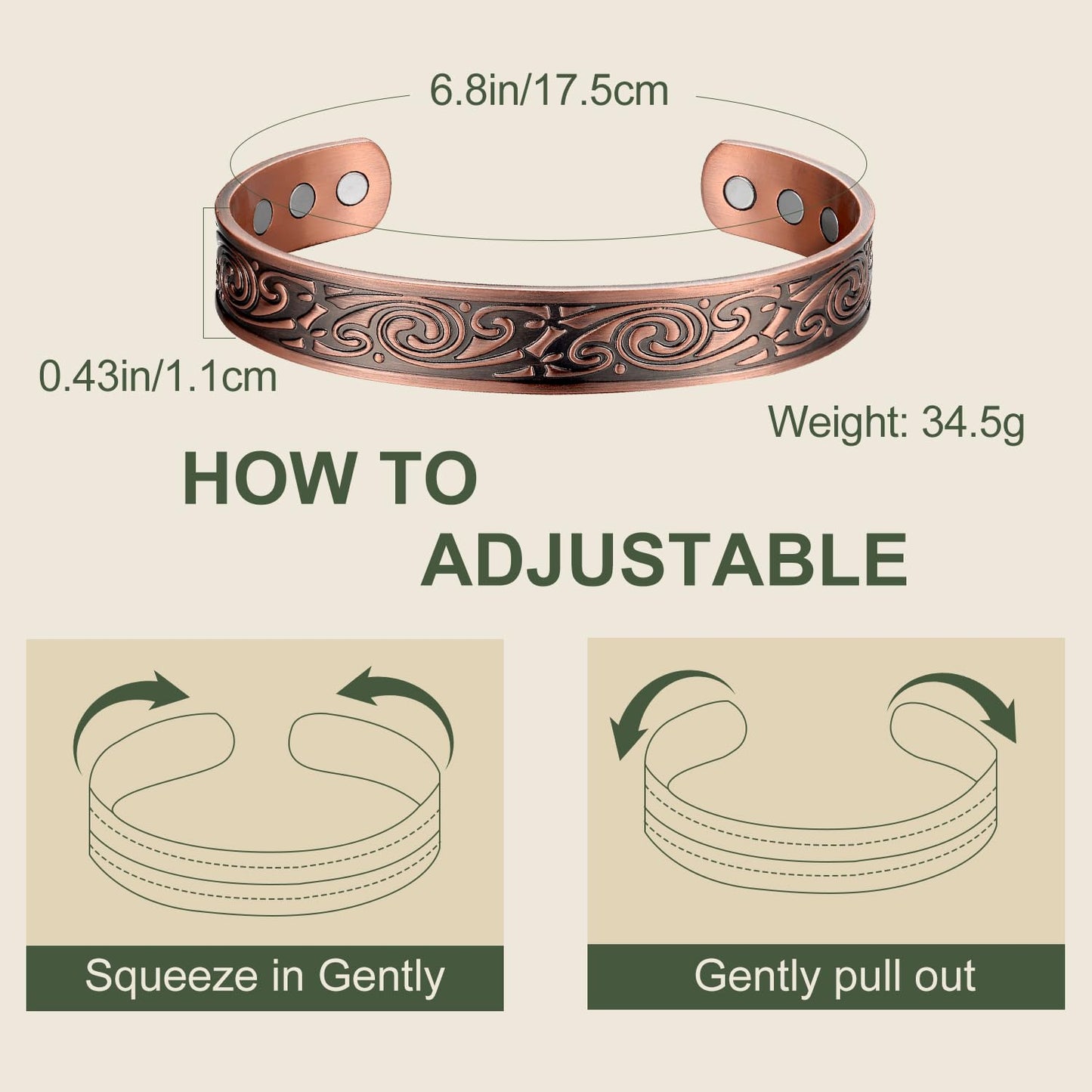 Brazalete de cobre pulseras de cobre para hombre carpiano pulsera de magnética para hombres con imanes brazalete pulsera magnética pulseras cumpleaños regalos de navidad