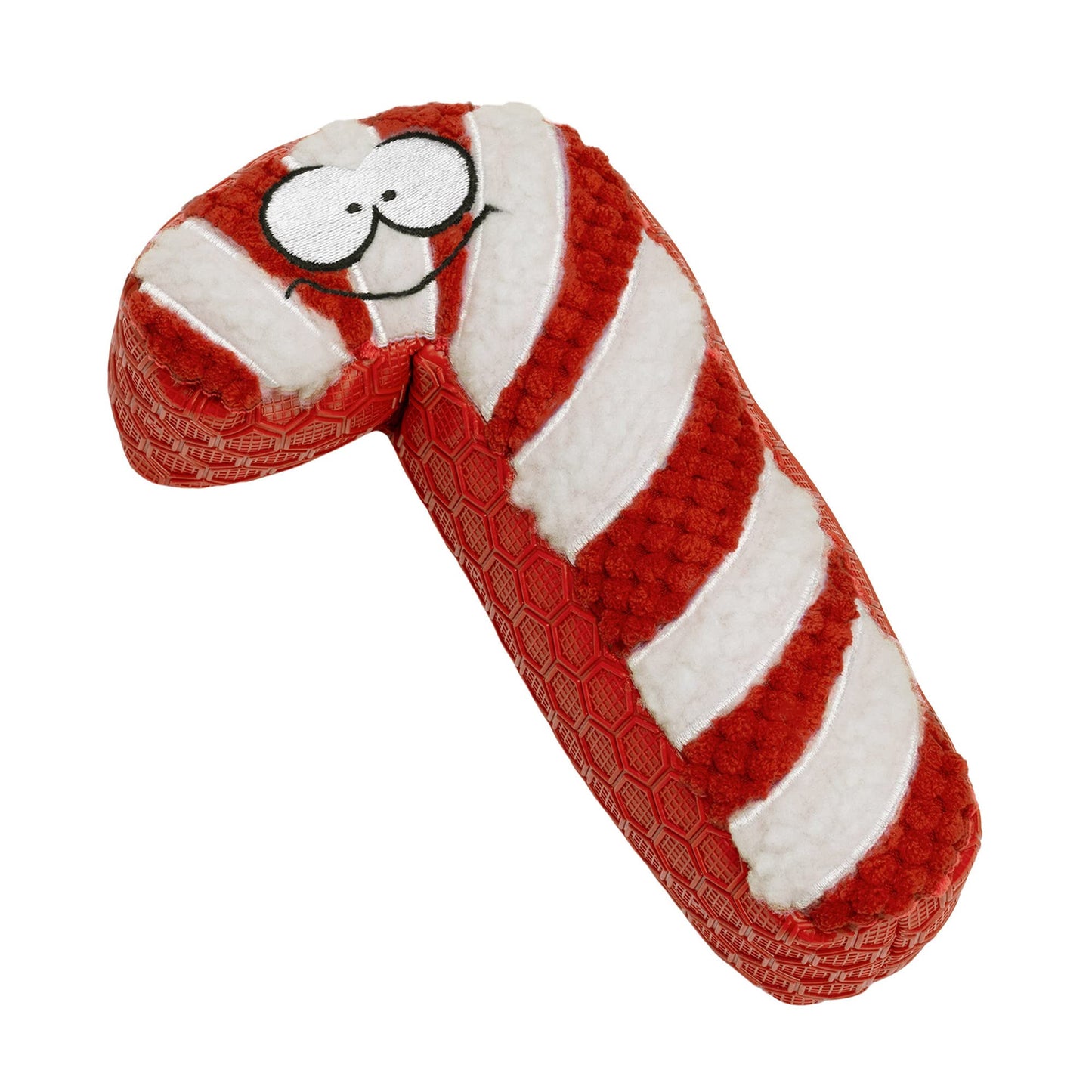 goDog Holiday Collection TPE Peluche de bastón de Caramelo chirriante para Perro, tecnología de protección masticable, Rojo/Blanco, Talla única
