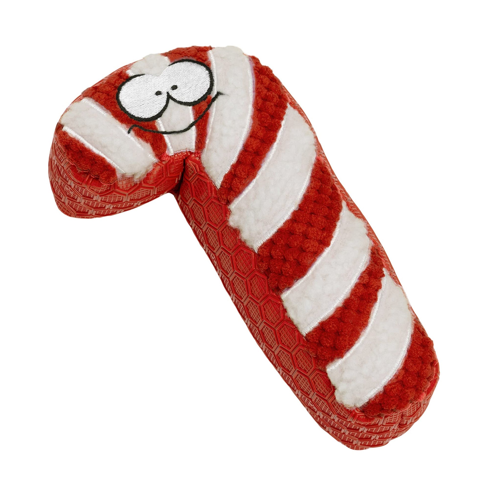 goDog Holiday Collection TPE Peluche de bastón de Caramelo chirriante para Perro, tecnología de protección masticable, Rojo/Blanco, Talla única