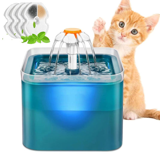 LCNBNM Fuente de Agua para Gato con Luz LED, 67oz/2 L Bebedero para Gato, Ultra Silenciosa, Bebedero para Perro Gatos con Filtros, para Gatos, Perros y Mascotas, Sin BPA