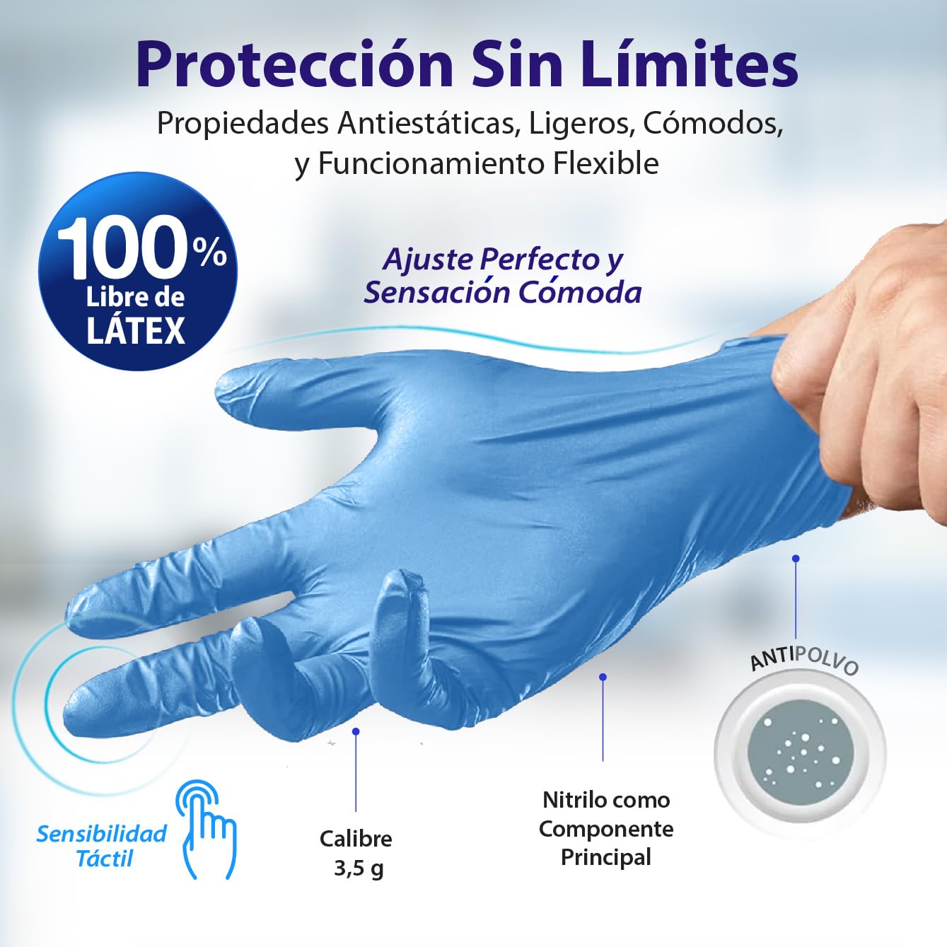 Best Trading 100 Guantes de Nitrilo Color Azul: Libres de Látex, Ajuste Perfecto sin Polvo, Guantes Premium con Tecnología Touchscreen. Comodidad, Seguridad y Funcionalidad en tus Manos (Mediano)